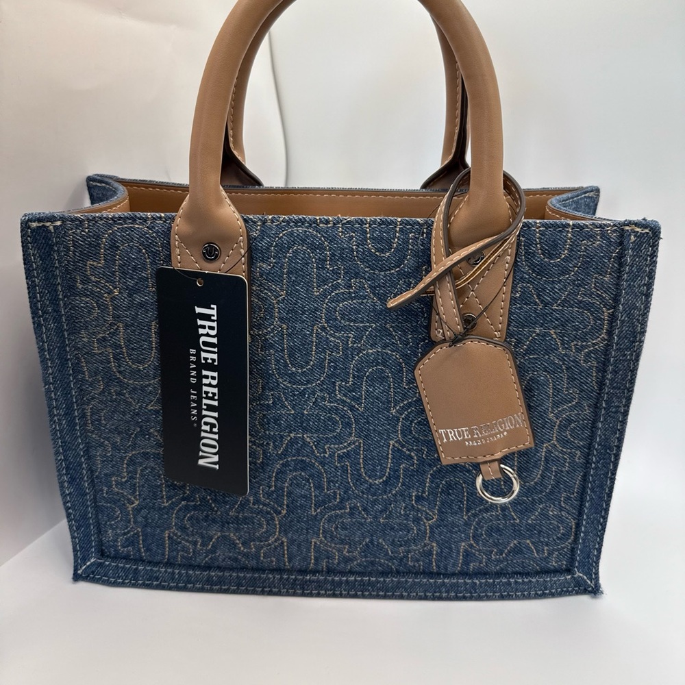 True Religion Denim and Tan Tote Bag‎
